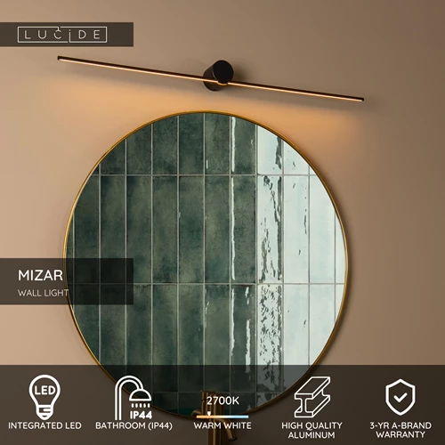 Lucide MIZAR - Wall light Bathroom - LED - 1x11W 2700K - IP44 - Black - USP